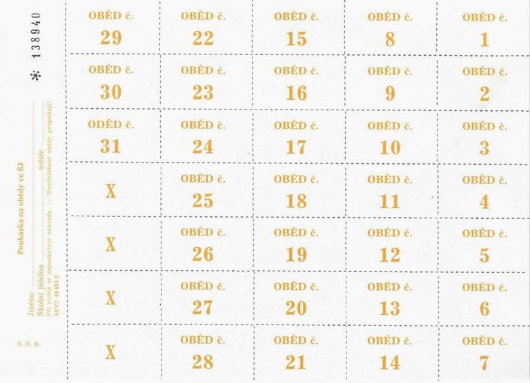 Poukázky na oběd (žlutá)