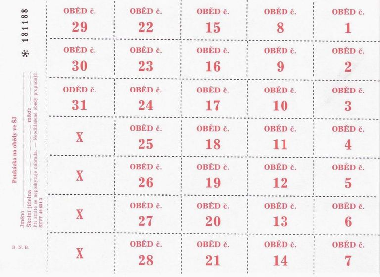 Poukázky na obědy (červená)