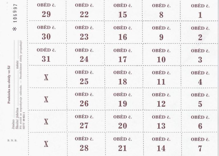 Poukázky na obědy (hnědá)