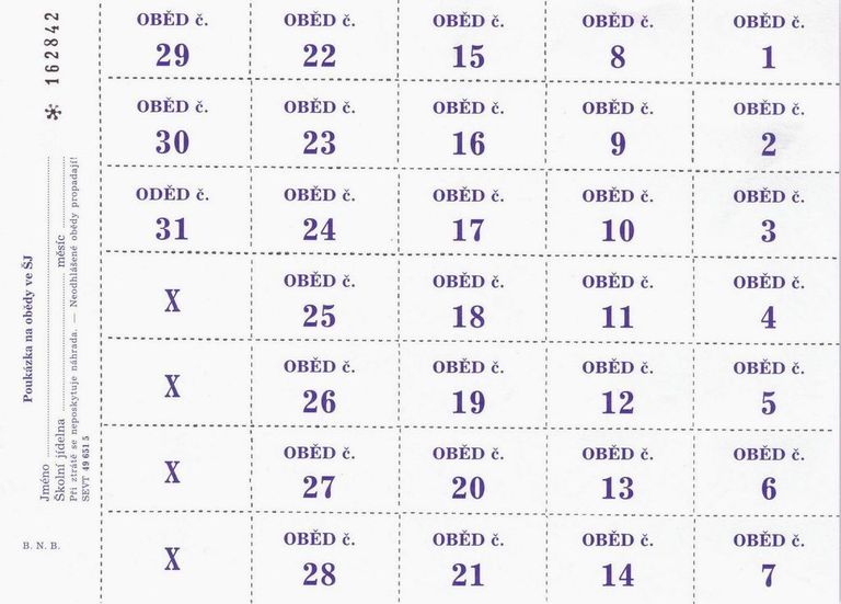 Poukázky na obědy (modrá)