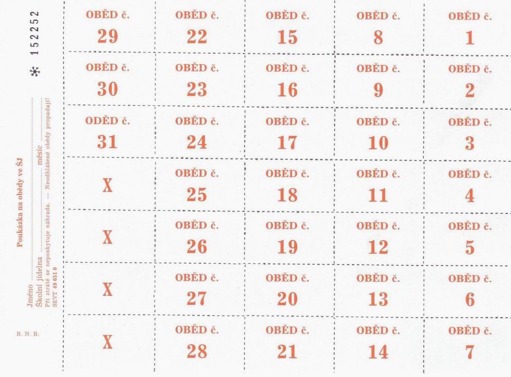 Poukázky na obědy (oranžová)