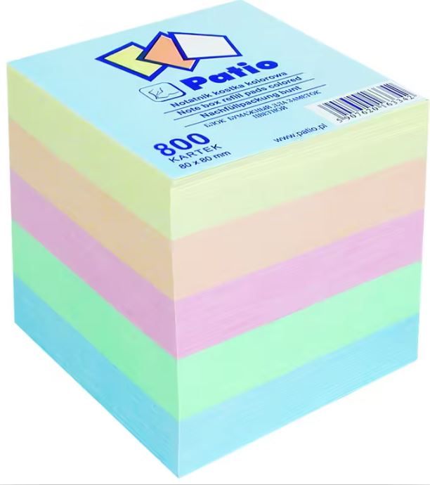 Poznámkový papír náhradní 80 × 80 mm, 800 listů - barevný mix