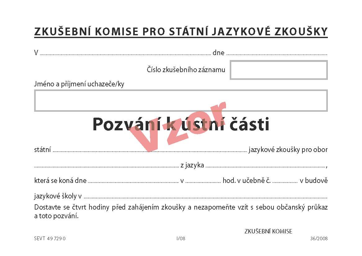 Pozvání k ústní části státní jazykové zkoušky