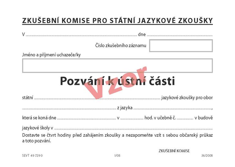Pozvání k ústní části státní jazykové zkoušky