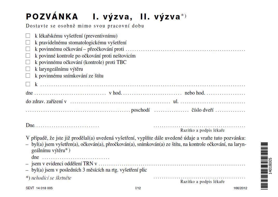 Pozvánka k vyšetření