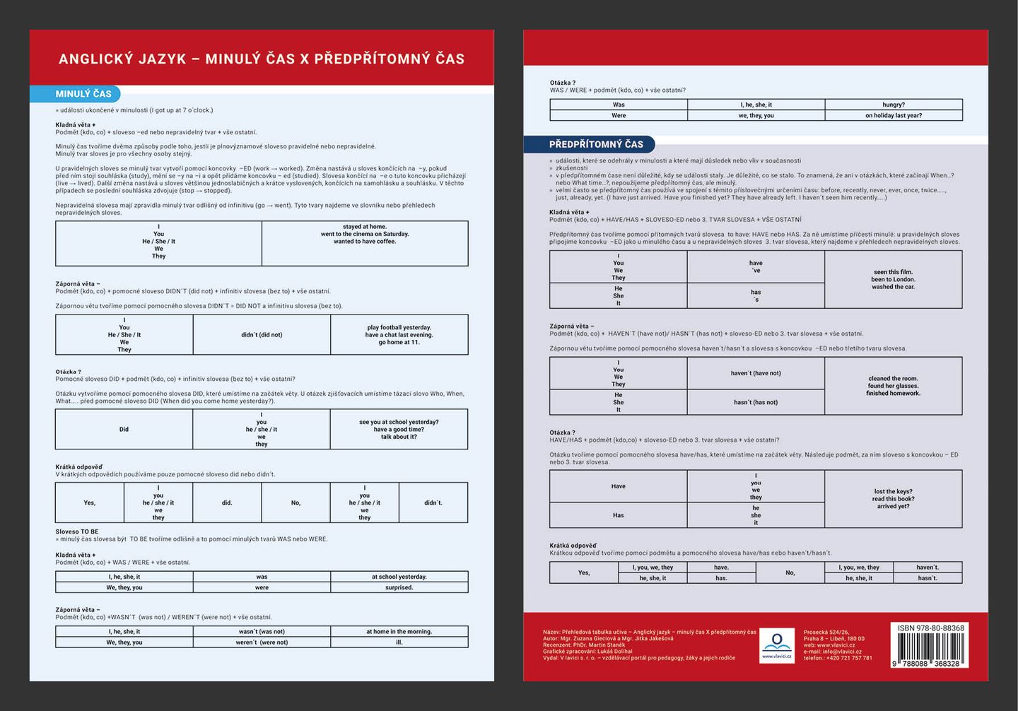 Přehledová tabulka učiva - Anglický jazyk - minulý čas X předpřítomný čas
