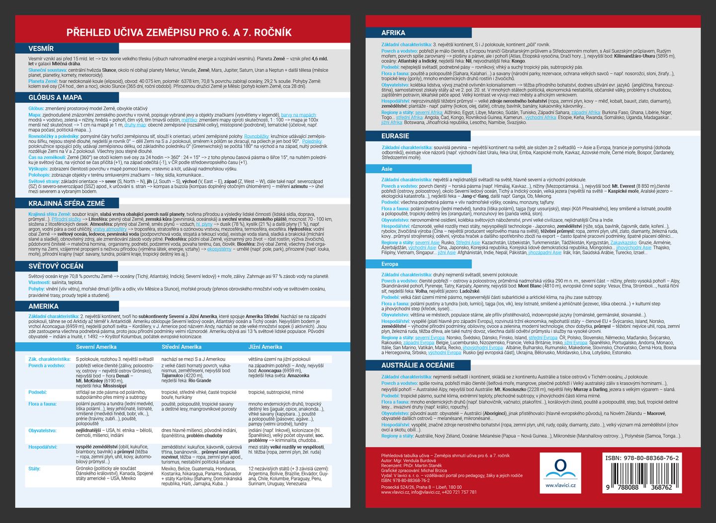 Přehledová tabulka učiva - Zeměpis - Přehled učiva zeměpisu pro 6. - 7. ročník
