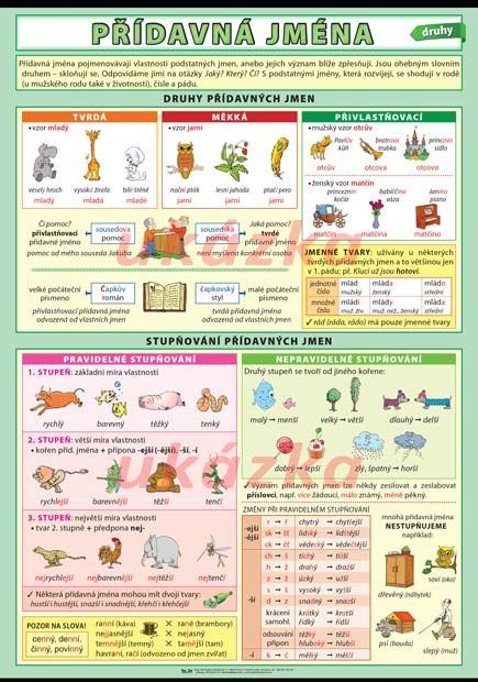 Přídavná jména - druhy - výukový plakát XL