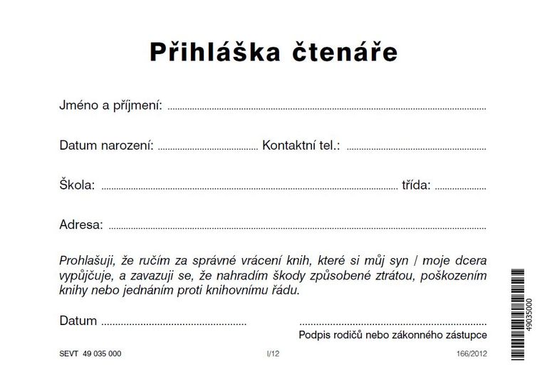 Přihláška čtenáře
