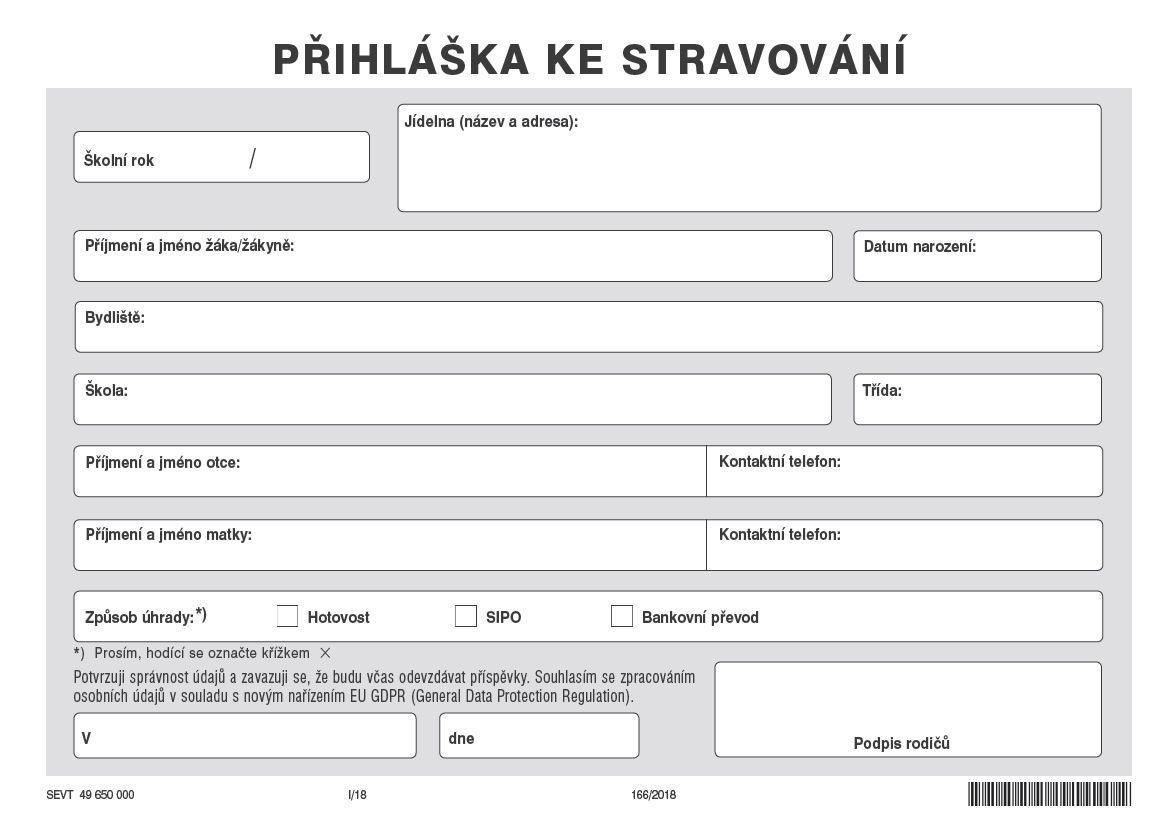 Přihláška ke stravování