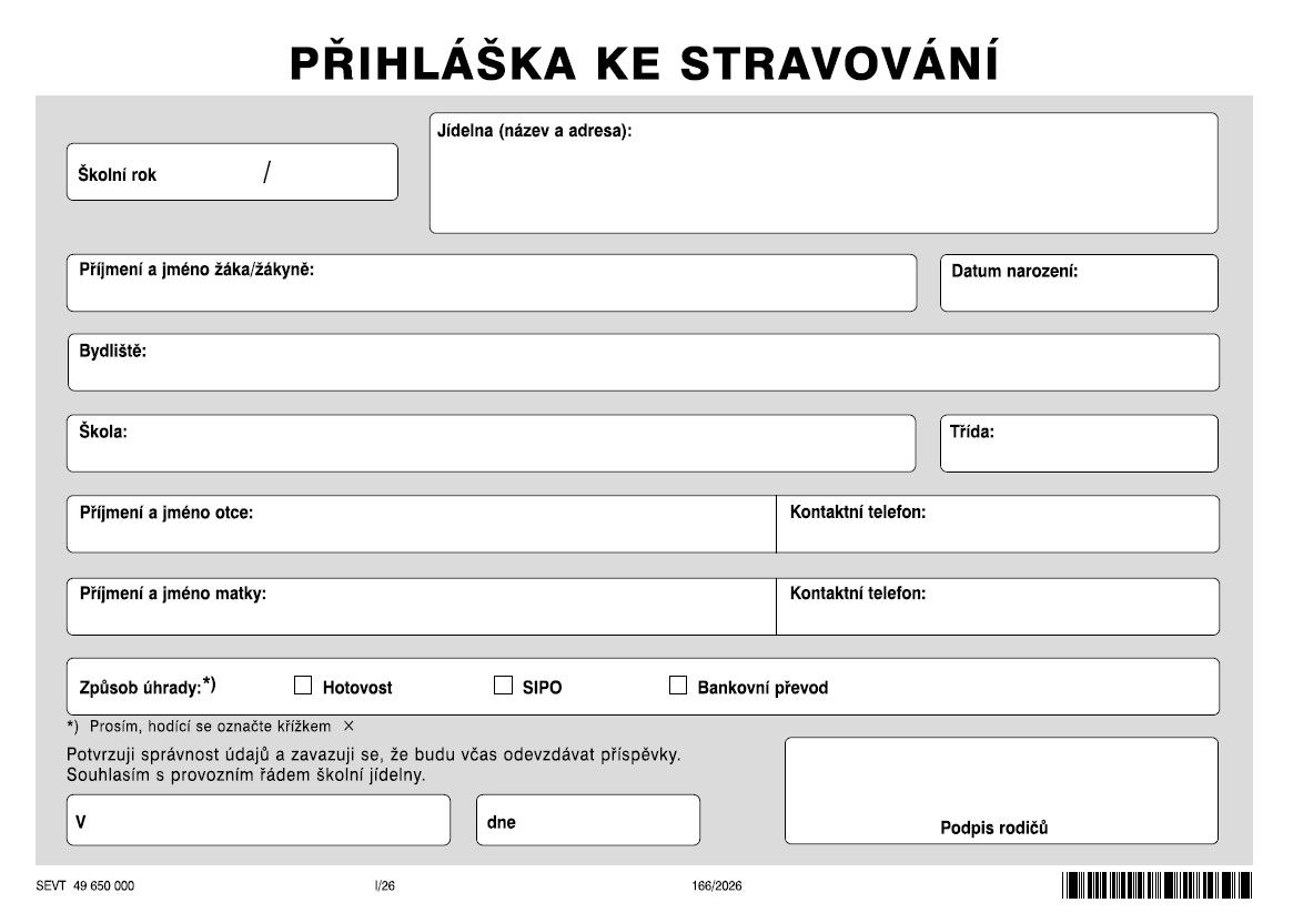 Přihláška ke stravování