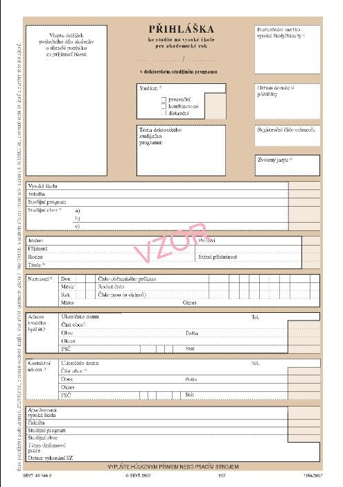 Přihláška na VŠ /doktorské studium/