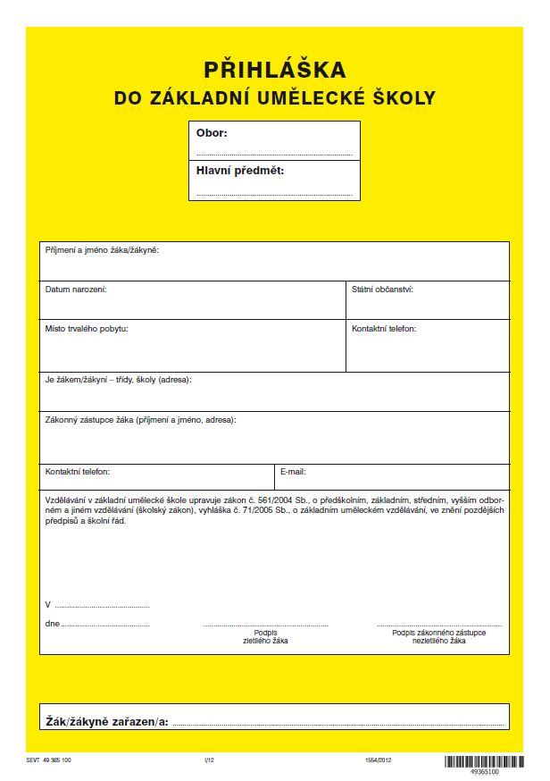 Přihláška na ZUŠ