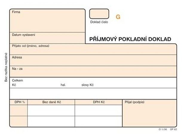 Přijmový pokladní doklad A6 NCR (3×25 l.) číslovaný