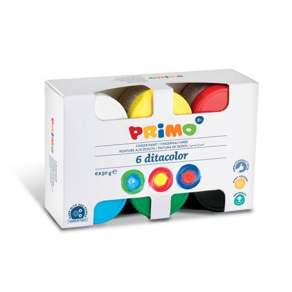 Primo Barvy prstové 6 × 50 ml, v kelímku