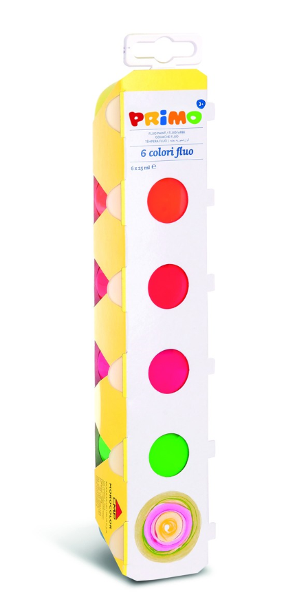 Primo Barvy temperové 6 × 25 ml - fluorescentní, v kelímkách
