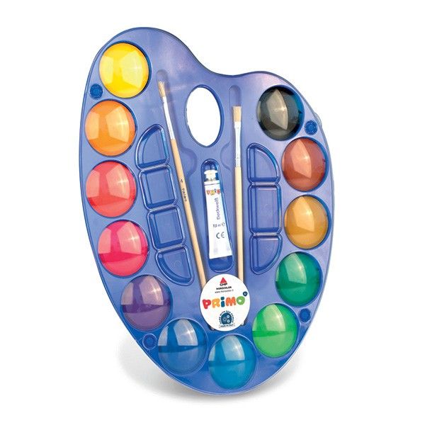 PRIMO vodové barvy MAXI JUMBO 35 cm paleta 12barev + 2 štětce + běloba RICO.CZ s.r.o.