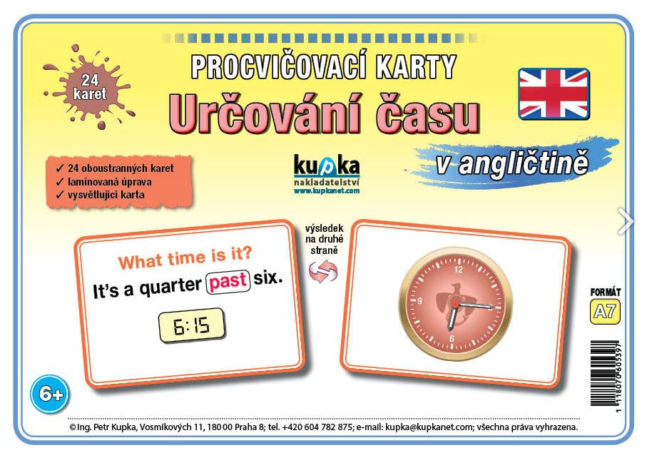Procvičovací karty - určování času v angličtině A5 (21x15 cm)