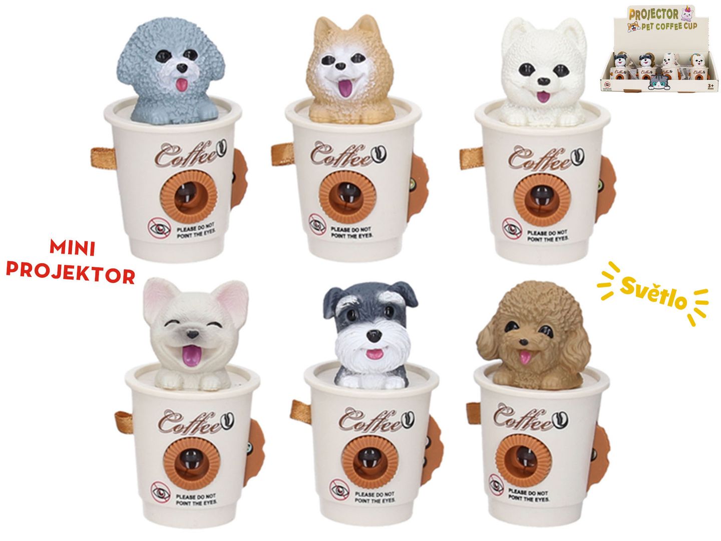 Projektor pejsek 8 cm na baterie se světlem, mix druhů