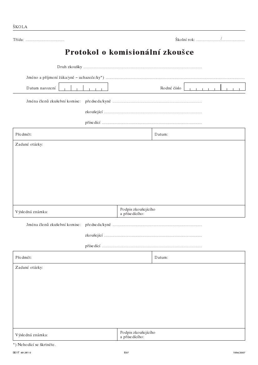Protokol o komisionální zkoušce