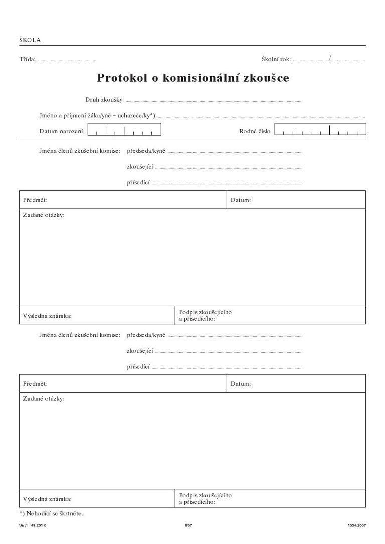 Protokol o komisionální zkoušce