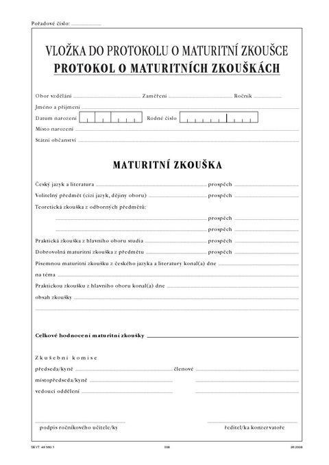 Obrázek produktu: Protokol o maturitní zkoušce - 1 na žáka