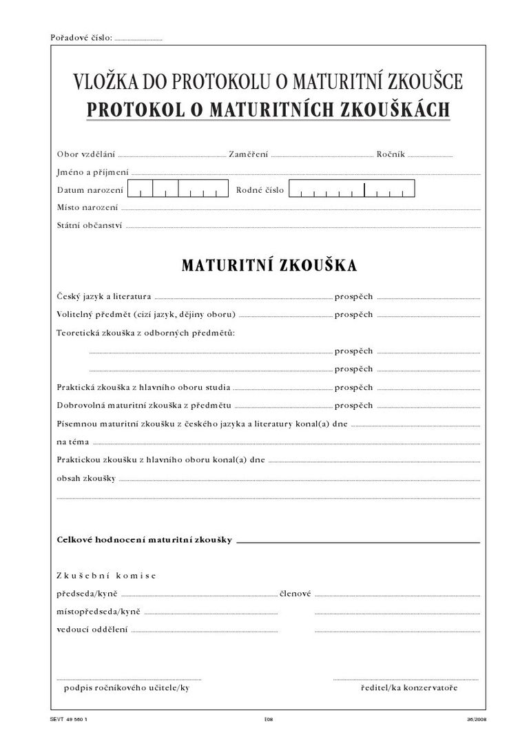 Protokol o maturitní zkoušce - 1 na žáka