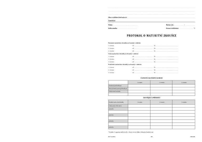 Protokol o maturitní zkoušce - obal
