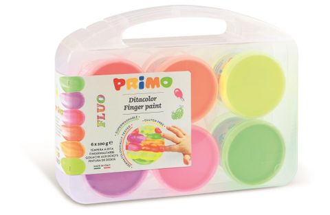 Obrázek produktu: Prstové barvy PRIMO FLUO, kelímky, sada 6 x 100g