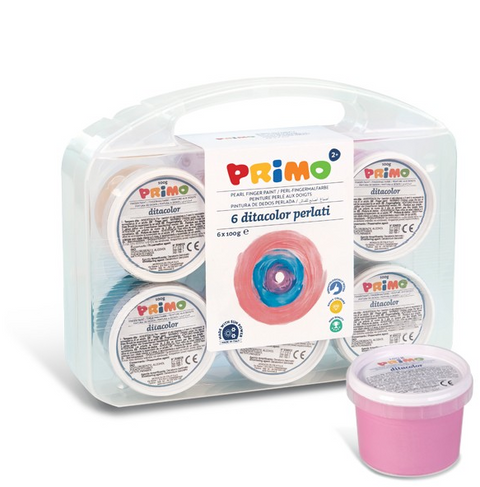 Obrázek produktu: Prstové barvy PRIMO PERLEŤ, kelímky, sada 6 x 100g