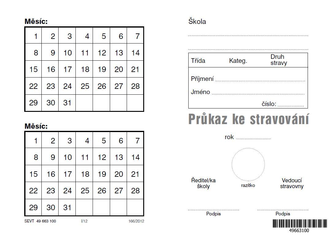 Průkaz ke stravování (obal)