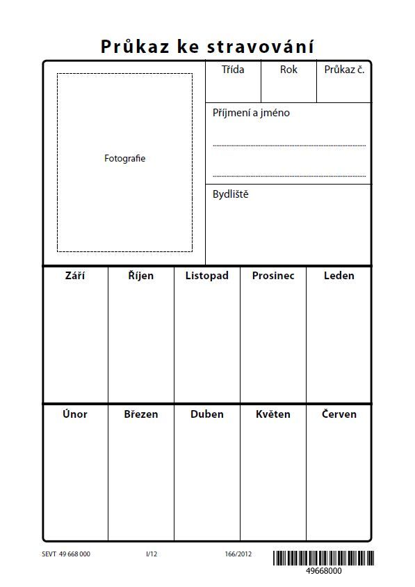 Průkaz ke stravování (tisk červený)