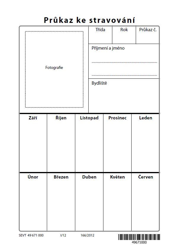 Průkazka ke stravování (tisk černý)
