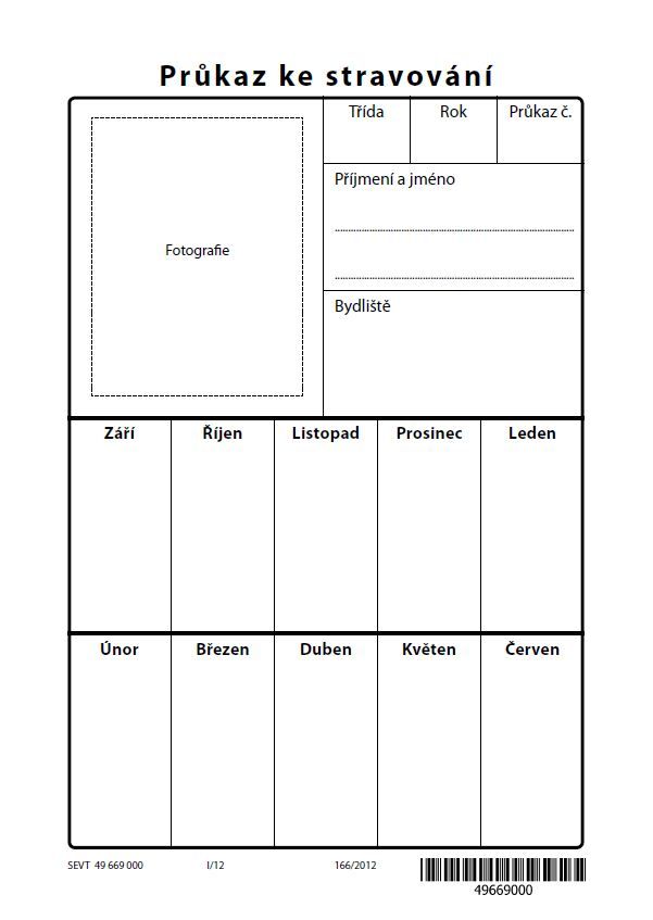 Průkazka ke stravování (tisk modrý)