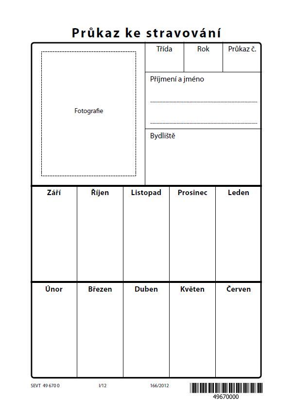 Průkazka ke stravování (tisk zelený)