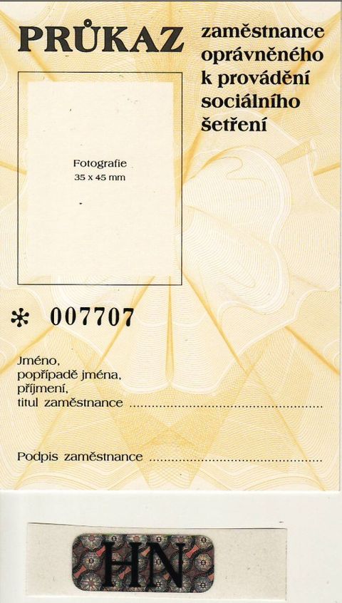 Obrázek produktu: Průkazka zaměstnance oprávněného k provádění sociálního šetření