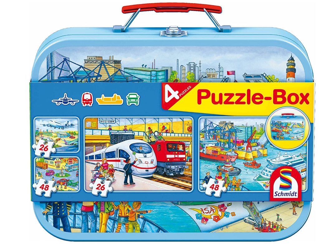 Puzzle Doprava - 4 v 1 v plechovém kufříku, mix dílků