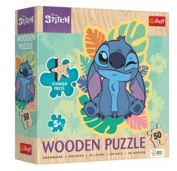 Levně Puzzle dřevěné nepravidelné tvary Lilo a Stitch 50 dílků