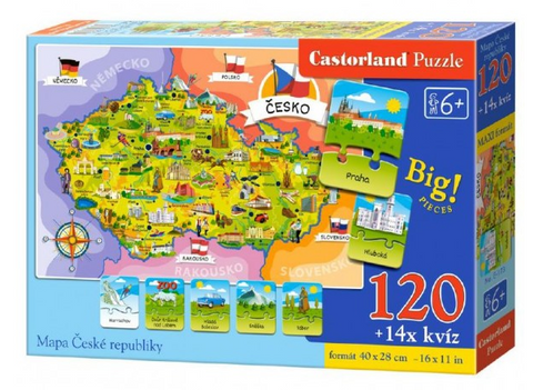 Obrázek produktu: Puzzle Mapa České republiky 120 dílků + 14 kvízů 40x 28 cm