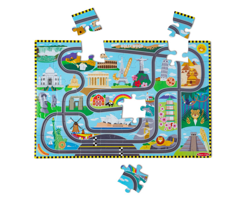 Puzzle podlahové - S natahovacími vozidly, Kolem světa (M&amp;D)