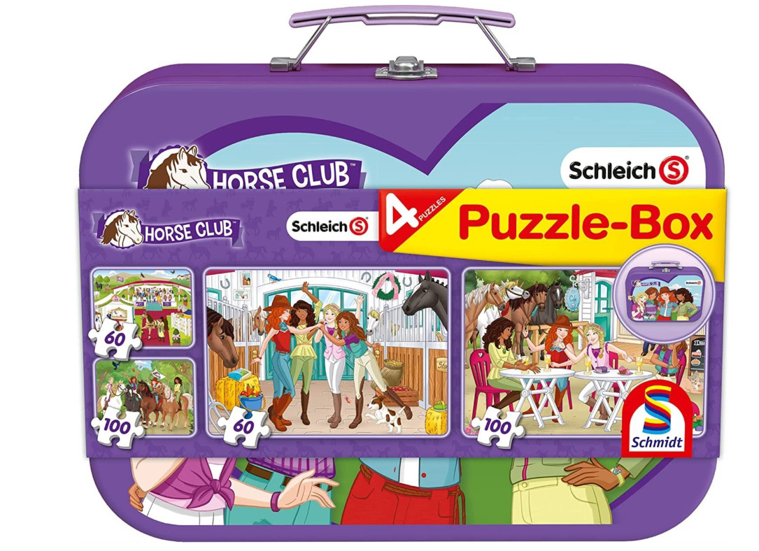 Puzzle Schleich - Horse Club 4 v 1 v plechovém kufříku, mix dílků