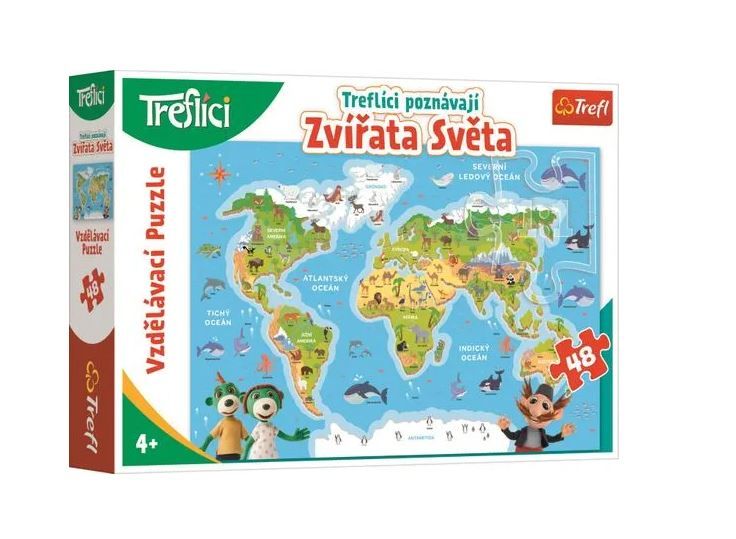 Vzdělávací puzzle 48 - Treflíci poznávají zvířata světa