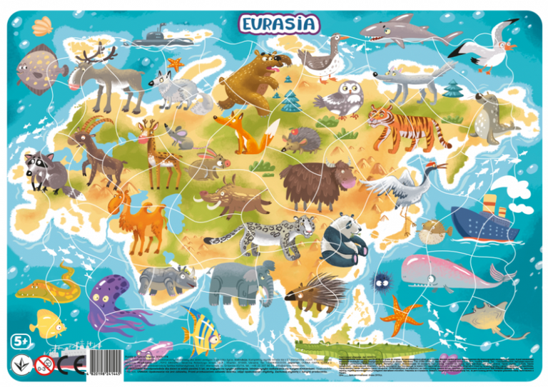 Puzzle Zvířata Eurasie, 53 dílků