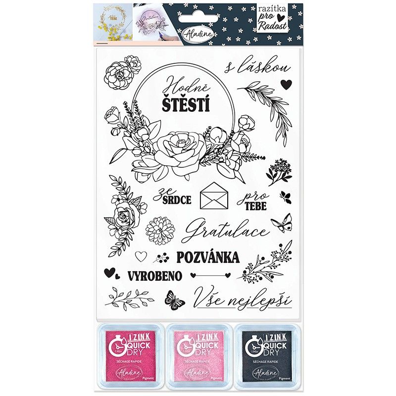 Razítka Aladine STAMP WITH LOVE, 25 ks - Květinová razítka