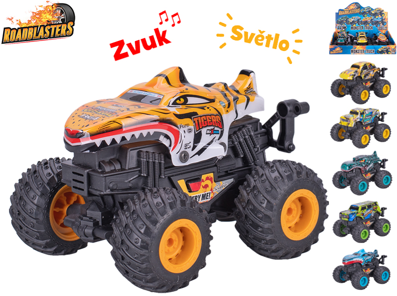 Roadblaster monster truck 12 cm na baterie na setrvačník se světlem a zvukem, mix druhů