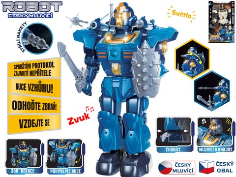 Obrázek produktu: Robot 33 cm na baterie česky mluvící chodící s doplňky, světlem a zvukem, mix barev