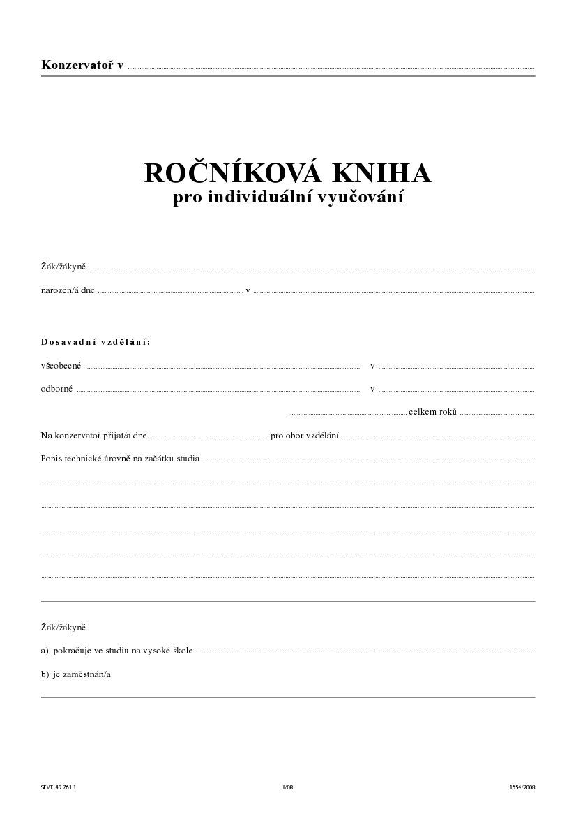 Ročníková kniha pro individuální vyučování - obal