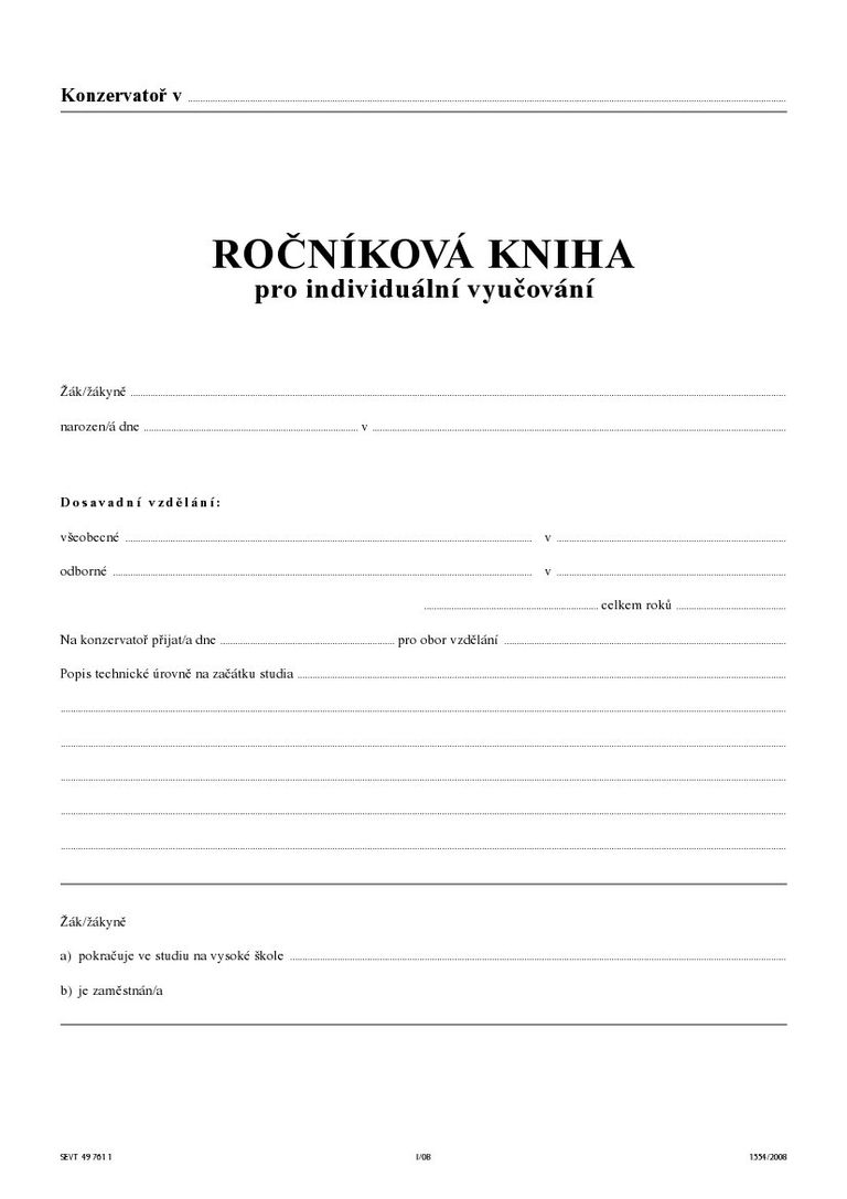 Ročníková kniha pro individuální vyučování - obal