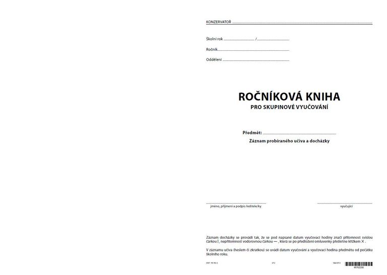 Ročníková kniha pro skupinové vyučování - obal bez chlopní