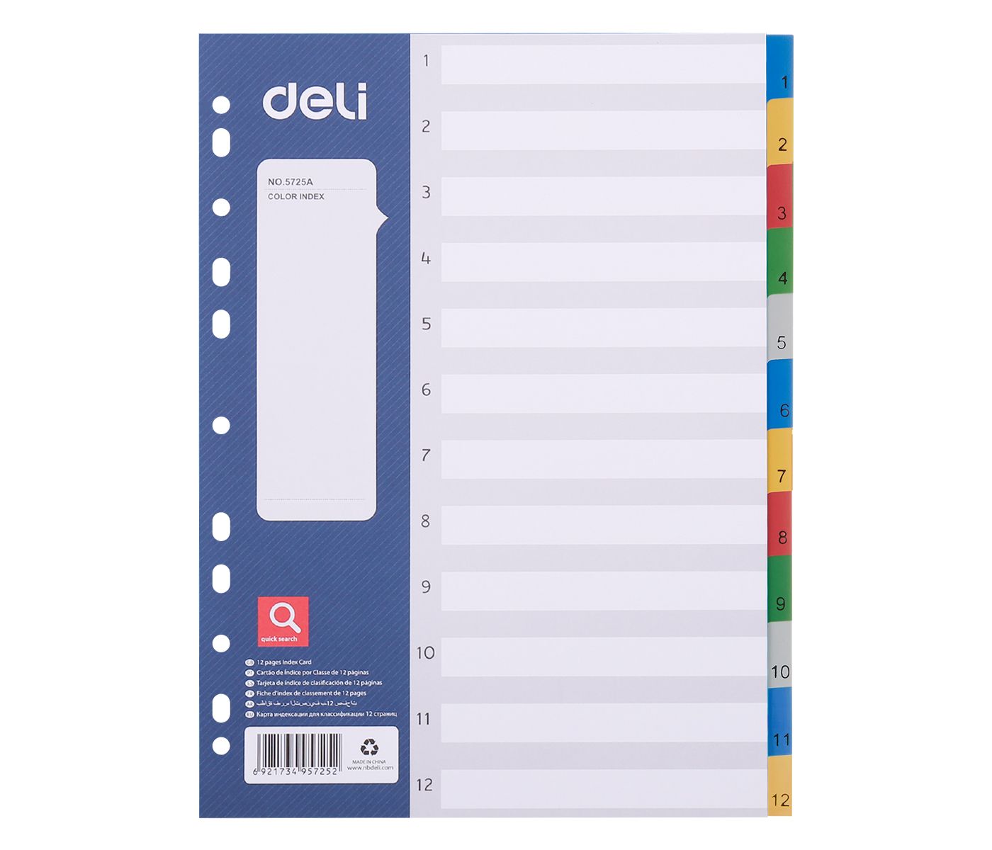 Rozdělovač barevný DELI číselný A4 12 listů